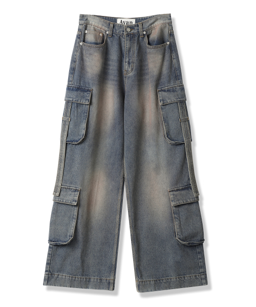 AVANDRESS（アバンドレス ）の「Ribbon Wide Cargo Pants BLUE（デニムパンツ・メンズ・ブルー・SMALL/MEDIUM/LARGE）」の5枚目の写真