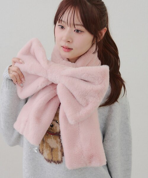 ビッグリボンフェイクファースヌード（ネックウォーマー/スヌード