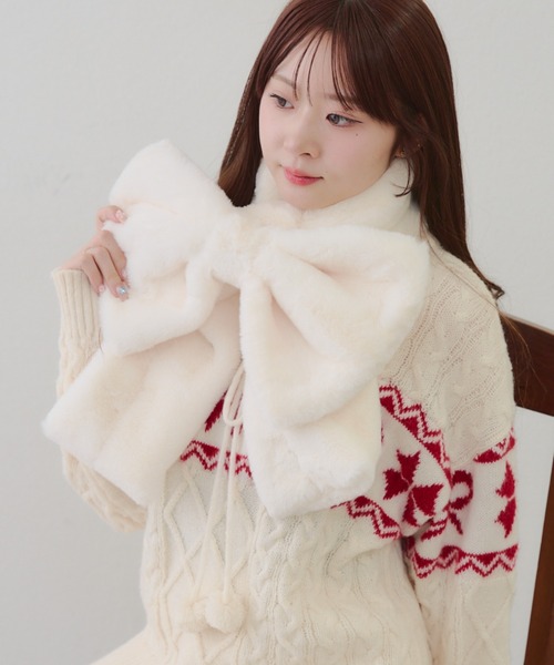 ビッグリボンフェイクファースヌード（ネックウォーマー/スヌード