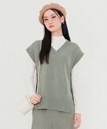 女性サイドスリットボタンデザインベスト-BFRG7362C0S