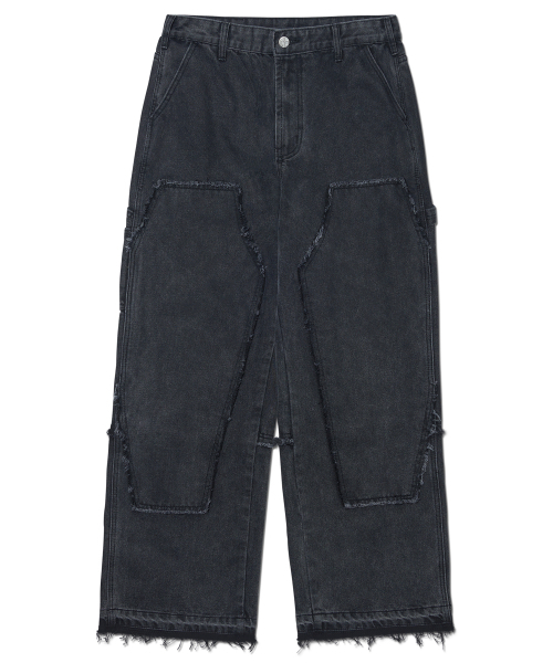 NOMANUAL(NOMANUAL)の「RAW EDGE DOUBLE KNEE PANTS - WASHED BLACK(デニムパンツ・レディース・その他・X-SMALL/SMALL/MEDIUM/LARGE)」の1枚目の写真