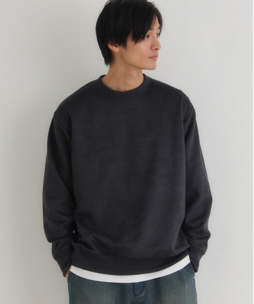 BACK NUMBER(バックナンバー)の「【BACK NUMBER】フェイクスエード トレーナー (ソフトタッチ/微光沢/上品カジュアル/ダンボール素材)(スウェット・メンズ・ダークグレー/ブルー/ベージュ・L/XL/M)」の2枚目の写真