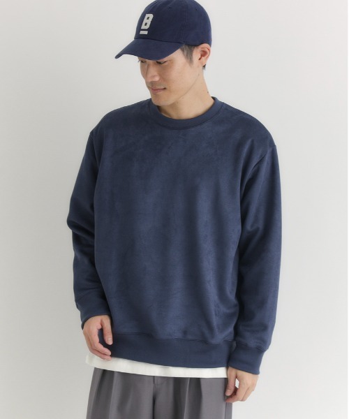 BACK NUMBER(バックナンバー)の「【BACK NUMBER】フェイクスエード トレーナー (ソフトタッチ/微光沢/上品カジュアル/ダンボール素材)(スウェット・メンズ・ダークグレー/ブルー/ベージュ・L/XL/M)」の4枚目の写真