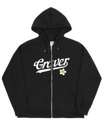 [UNISEX]ビッグベースボールロゴフラワーフードジップアップ_ブラック