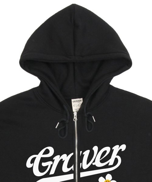 GRAVER（グレーバー）の「[UNISEX]ビッグベースボールロゴフラワーフードジップアップ_ブラック（パーカー・レディース・ブラック・LARGE/MEDIUM）」の6枚目の写真