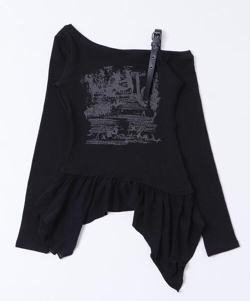 dispark（ディスパーク）の「DISPARK/ショルダーベルトイレヘムトップ（Tシャツ/カットソー・レディース・ブラック/ホワイト・FREE）」の9枚目の写真