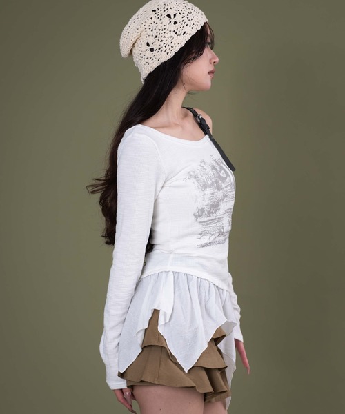 dispark（ディスパーク）の「DISPARK/ショルダーベルトイレヘムトップ（Tシャツ/カットソー・レディース・ブラック/ホワイト・FREE）」の10枚目の写真