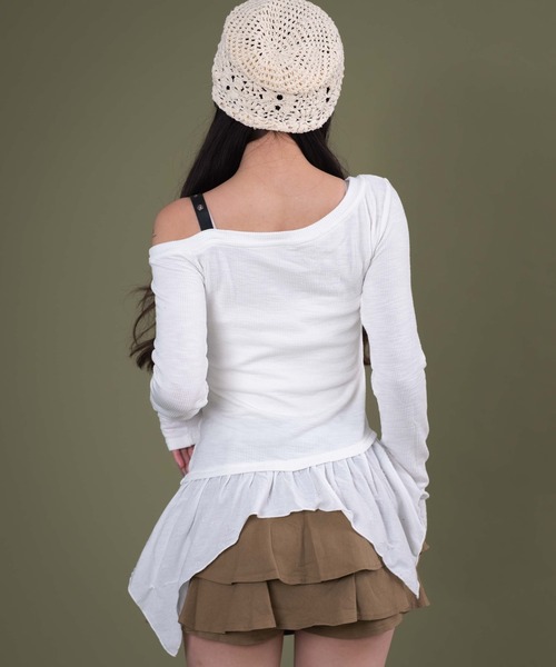 dispark（ディスパーク）の「DISPARK/ショルダーベルトイレヘムトップ（Tシャツ/カットソー・レディース・ブラック/ホワイト・FREE）」の11枚目の写真