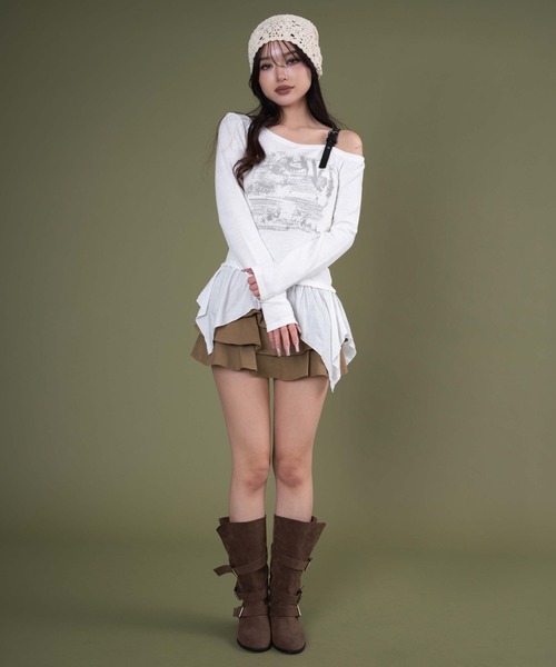 dispark（ディスパーク）の「DISPARK/ショルダーベルトイレヘムトップ（Tシャツ/カットソー・レディース・ブラック/ホワイト・FREE）」の12枚目の写真