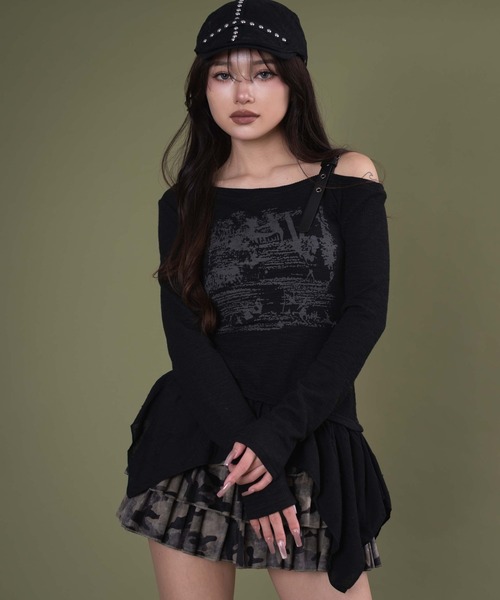 dispark（ディスパーク）の「DISPARK/ショルダーベルトイレヘムトップ（Tシャツ/カットソー・レディース・ブラック/ホワイト・FREE）」の13枚目の写真