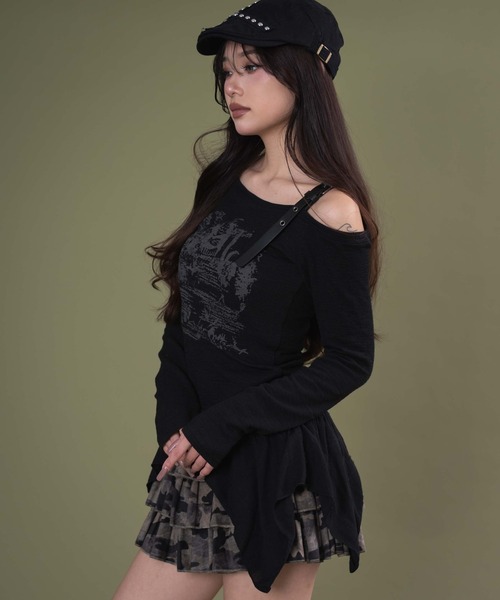 dispark（ディスパーク）の「DISPARK/ショルダーベルトイレヘムトップ（Tシャツ/カットソー・レディース・ブラック/ホワイト・FREE）」の14枚目の写真