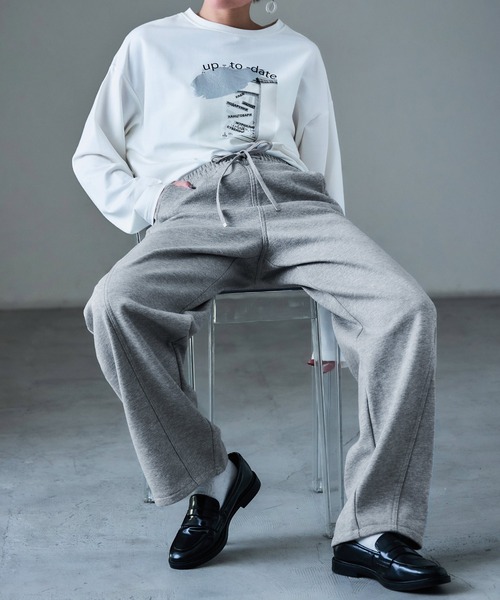 Fashion Letter(ファッションレター)の「裏毛フリース ボンディング イージーパンツ(スウェットパンツ・レディース・アイボリー/ブラック/杢グレー/オートミール/ブラウン・M)」の18枚目の写真