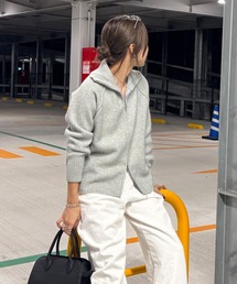 ISOOK | スタンドカラーダブルジップニット(chiica select) / ドライバーズニット ジップアップ カーディガン 羽織り スタンドカラー 長袖 ミドル丈 ホワイト グレー シンプルニット 白 無地(カーディガン/ボレロ)