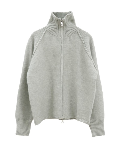 ISOOK（アイスー）の「スタンドカラーダブルジップニット(chiica select) / ドライバーズニット ジップアップ カーディガン 羽織り スタンドカラー 長袖 ミドル丈 ホワイト グレー シンプルニット 白 無地（カーディガン/ボレロ・レディース・アイボリー/グレー・FREE）」の14枚目の写真