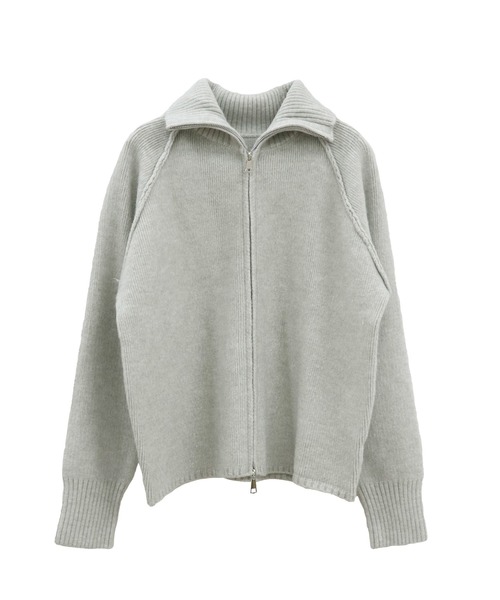 ISOOK（アイスー）の「スタンドカラーダブルジップニット(chiica select) / ドライバーズニット ジップアップ カーディガン 羽織り スタンドカラー 長袖 ミドル丈 ホワイト グレー シンプルニット 白 無地（カーディガン/ボレロ・レディース・アイボリー/グレー・FREE）」の15枚目の写真