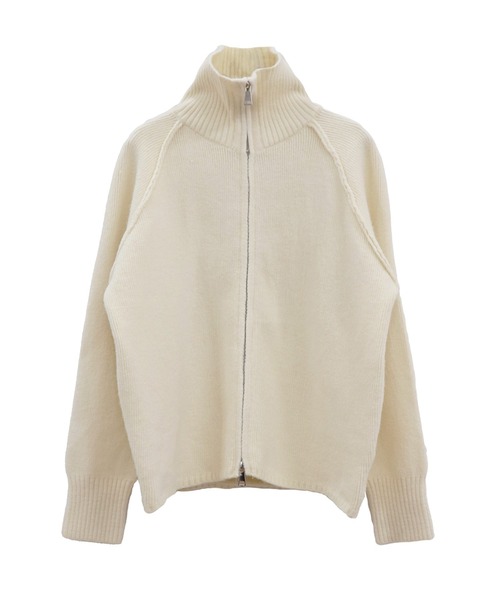 ISOOK（アイスー）の「スタンドカラーダブルジップニット(chiica select) / ドライバーズニット ジップアップ カーディガン 羽織り スタンドカラー 長袖 ミドル丈 ホワイト グレー シンプルニット 白 無地（カーディガン/ボレロ・レディース・アイボリー/グレー・FREE）」の16枚目の写真