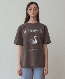 ホワイトスワンピグメント半袖Tシャツブラウン