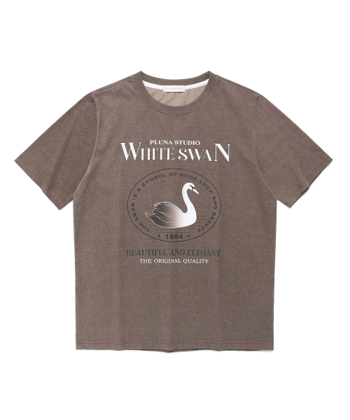 PLUNASTUDIO(プルナスタジオ)の「ホワイトスワンピグメント半袖Tシャツブラウン(Tシャツ/カットソー・レディース・ブラウン・FREE)」の2枚目の写真