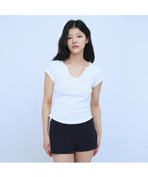 C 90S ライン スリットネック ハーフスリーブ Tシャツ_ホワイト
