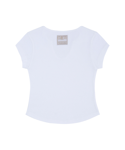 CURETTY(キュリティ)の「C 90S ライン スリットネック ハーフスリーブ Tシャツ_ホワイト(Tシャツ/カットソー・レディース・ホワイト・SMALL)」の6枚目の写真