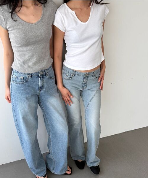 CURETTY(キュリティ)の「C 90S ライン スリットネック ハーフスリーブ Tシャツ_ホワイト(Tシャツ/カットソー・レディース・ホワイト・SMALL)」の8枚目の写真