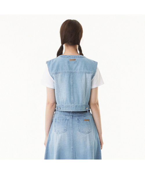 PLASTIC ISLAND（プラスティックアイランド）の「ノーカラー デニムベスト PR2DV481（ベスト・レディース・スカイブルー・SMALL/MEDIUM）」の3枚目の写真