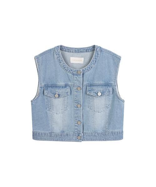 PLASTIC ISLAND（プラスティックアイランド）の「ノーカラー デニムベスト PR2DV481（ベスト・レディース・スカイブルー・SMALL/MEDIUM）」の5枚目の写真