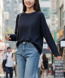 【定番・着回し最強】無地オーバーサイズクルーネック長袖Tシャツ/6色展開|ロンT ゆったり 大人カジュアル 韓国ファッション 春秋コーデ レイヤード