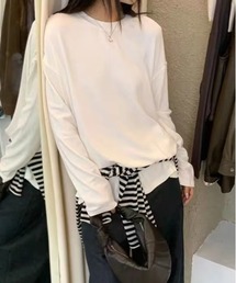 【定番・着回し最強】無地オーバーサイズクルーネック長袖Tシャツ/6色展開|ロンT ゆったり 大人カジュアル 韓国ファッション 春秋コーデ レイヤード