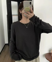 【定番・着回し最強】無地オーバーサイズクルーネック長袖Tシャツ/6色展開｜ロンT ゆったり 大人カジュアル 韓国ファッション 春秋コーデ レイヤード