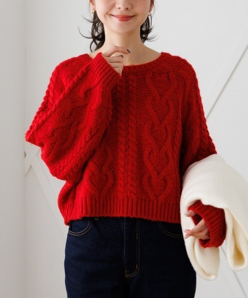 flower（フラワー）の「フラッフィーアランニット（ニット/セーター・レディース・レモンイエロー/レッド・FREE）」の2枚目の写真