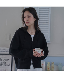 Two-way Hood Zip-up Knit [Black]