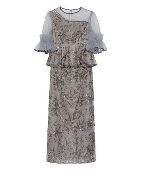 LEJA】アシンメトリーシアーフラワースパンコールフリルチュール