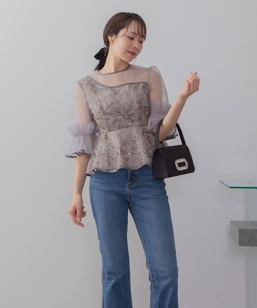 Leja（レジャ）の「【LEJA】アシンメトリーシアーフラワースパンコール