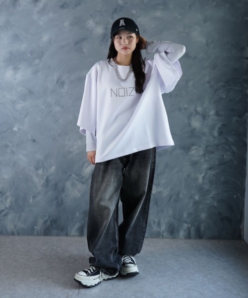 NOIZY(ノイジー)の「NOIZY CODE LOGO TEE / ワンポイント プリント 半袖 Tシャツ(Tシャツ/カットソー・メンズ・パープル/ホワイト/ブラック・LARGE/MEDIUM)」の7枚目の写真