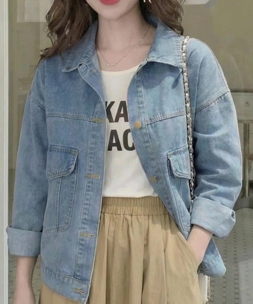 cammie(キャミー)の「BIGポケットデニムジャケット(デニムジャケット・レディース・ライトブルー/ブルー・F)」の4枚目の写真