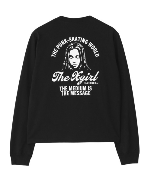 X-girl（エックスガール）の「ARCH LOGO AND FACE L/S TEE（Tシャツ/カットソー・レディース・ブラック/ホワイト・S/M/L）」の7枚目の写真