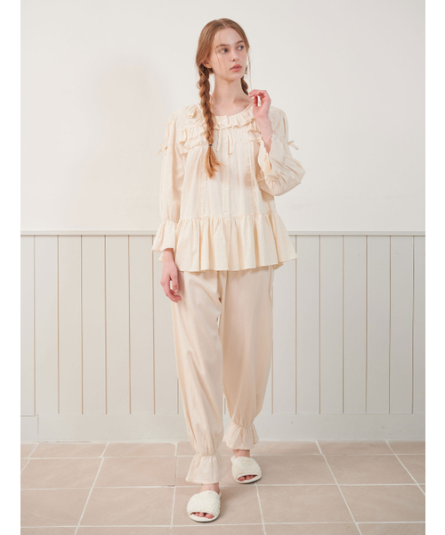 セール】Women's Pomini Cotton Long Sleeve Two Piece Pajamas