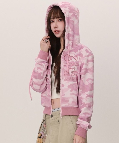 セール】レオパード柄フロント刺しゅう ジップアップパーカー