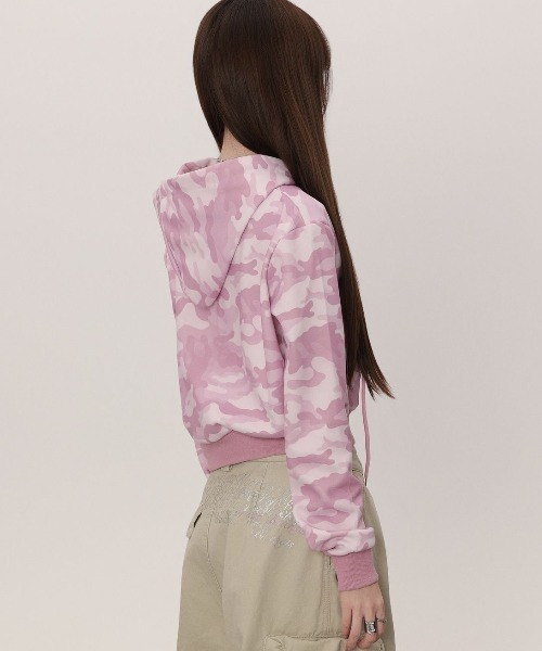 セール】レオパード柄フロント刺しゅう ジップアップパーカー