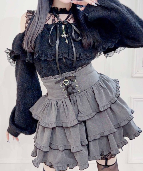 MA*RS(アメーバーマーズ)の「クロスチャーム付きオフショルニット(ニット/セーター・レディース・ホワイト/グレー/ブラック・FREE)」の2枚目の写真