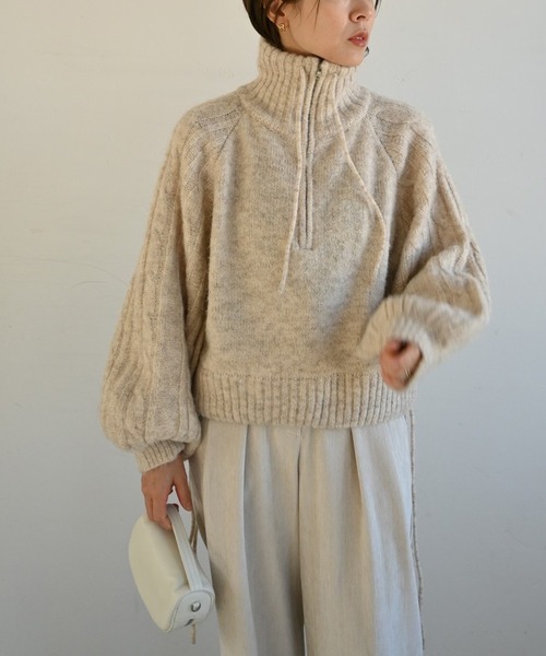 WILLFULLY（ウィルフリー）の「half zip cropped knit pullover（ニット/セーター・レディース・グレー/ライトホワイト/ブラック・FREE）」の2枚目の写真