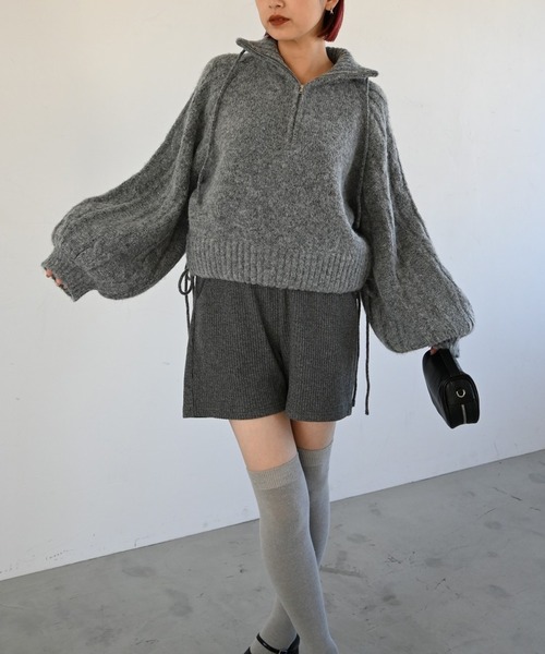 WILLFULLY（ウィルフリー）の「half zip cropped knit pullover（ニット/セーター・レディース・グレー/ライトホワイト/ブラック・FREE）」の3枚目の写真