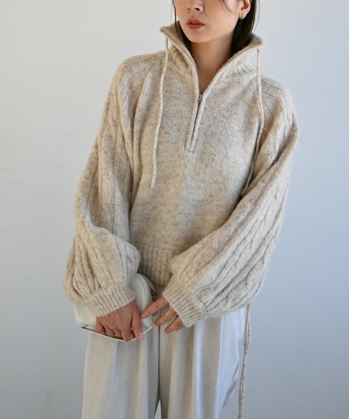 WILLFULLY（ウィルフリー）の「half zip cropped knit pullover（ニット/セーター・レディース・グレー/ライトホワイト/ブラック・FREE）」の16枚目の写真