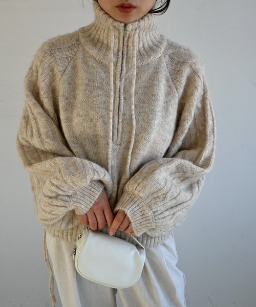 WILLFULLY（ウィルフリー）の「half zip cropped knit pullover（ニット/セーター・レディース・グレー/ライトホワイト/ブラック・FREE）」の17枚目の写真