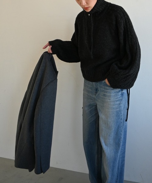 WILLFULLY（ウィルフリー）の「half zip cropped knit pullover（ニット/セーター・レディース・グレー/ライトホワイト/ブラック・FREE）」の12枚目の写真