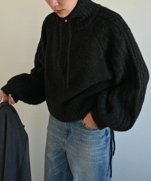 WILLFULLY（ウィルフリー）の「half zip cropped knit pullover（ニット/セーター・レディース・グレー/ライトホワイト/ブラック・FREE）」の11枚目の写真