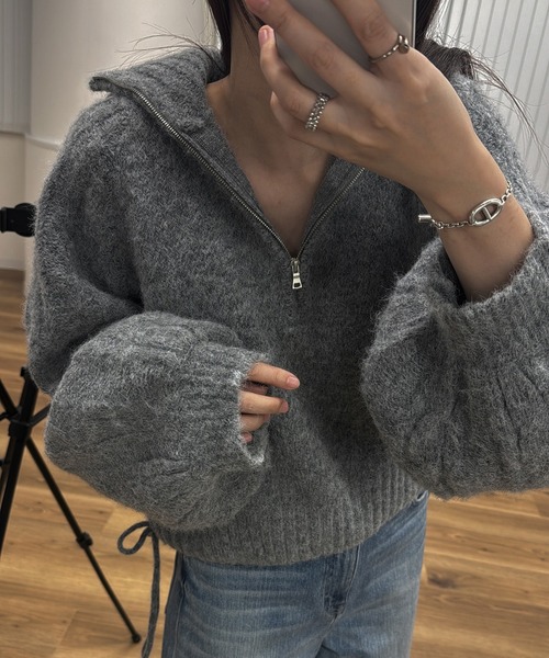 WILLFULLY（ウィルフリー）の「half zip cropped knit pullover（ニット/セーター・レディース・グレー/ライトホワイト/ブラック・FREE）」の21枚目の写真