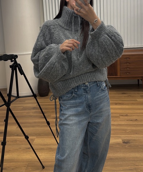 WILLFULLY（ウィルフリー）の「half zip cropped knit pullover（ニット/セーター・レディース・グレー/ライトホワイト/ブラック・FREE）」の22枚目の写真