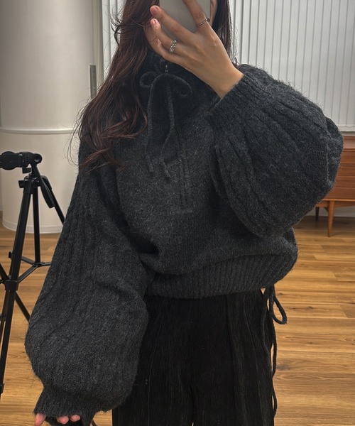 WILLFULLY（ウィルフリー）の「half zip cropped knit pullover（ニット/セーター・レディース・グレー/ライトホワイト/ブラック・FREE）」の13枚目の写真